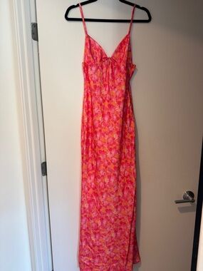 knee length dresses for ladies Satin Lace-Panel Maxi Dress Yellow / XL main image 1
